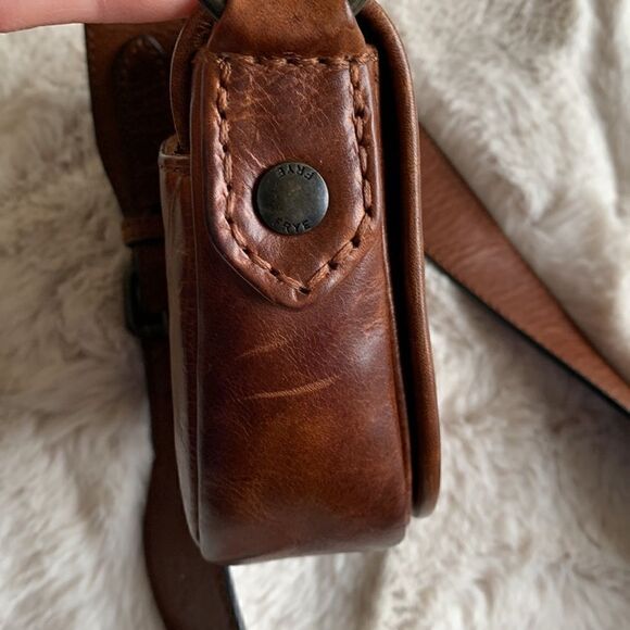 Frye Melissa Whipstitch Mini Saddle Distressed Leather Brown Crossbody Brown - Picture 8 of 14